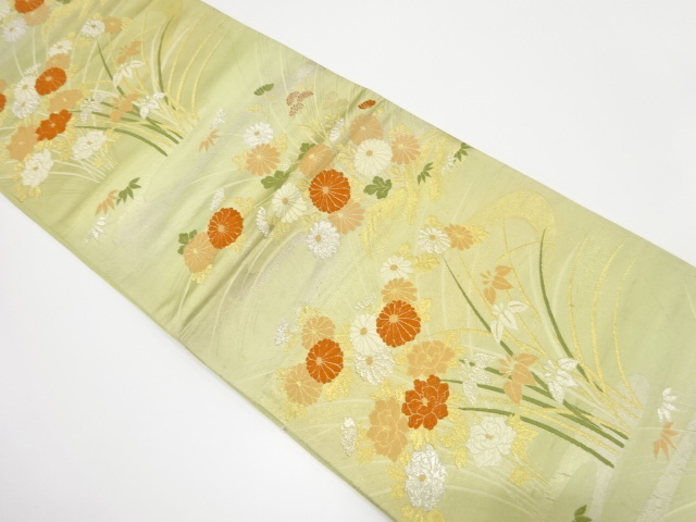 JAPANESE KIMONO / ANTIQUE FUKURO OBI / SILK / WOVEN KIKU